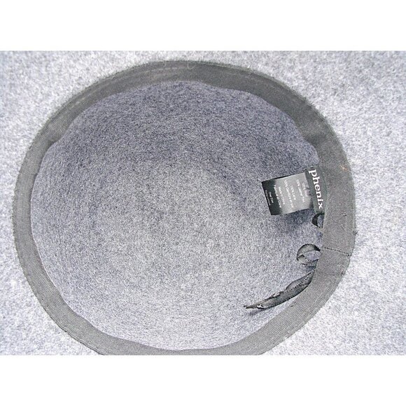 PHENIX Womens Wide Brim Floppy Hat Gray Wool Leather Trim One Size Event Church - Picture 11 of 12
